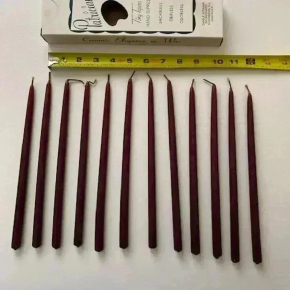 12 Vintage Patrician Tiny Tapers 10" Candles Burgundy Hand Dipped Unburned - Picture 4 of 4